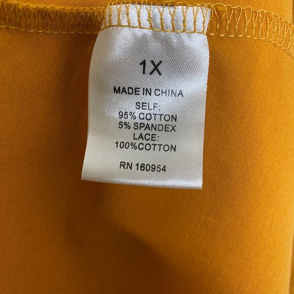 Jack + Avery Mustard Yellow Puff Sleeve Eyelet Top Women’s Plus Size 1X Boho - Picture 5 of 6